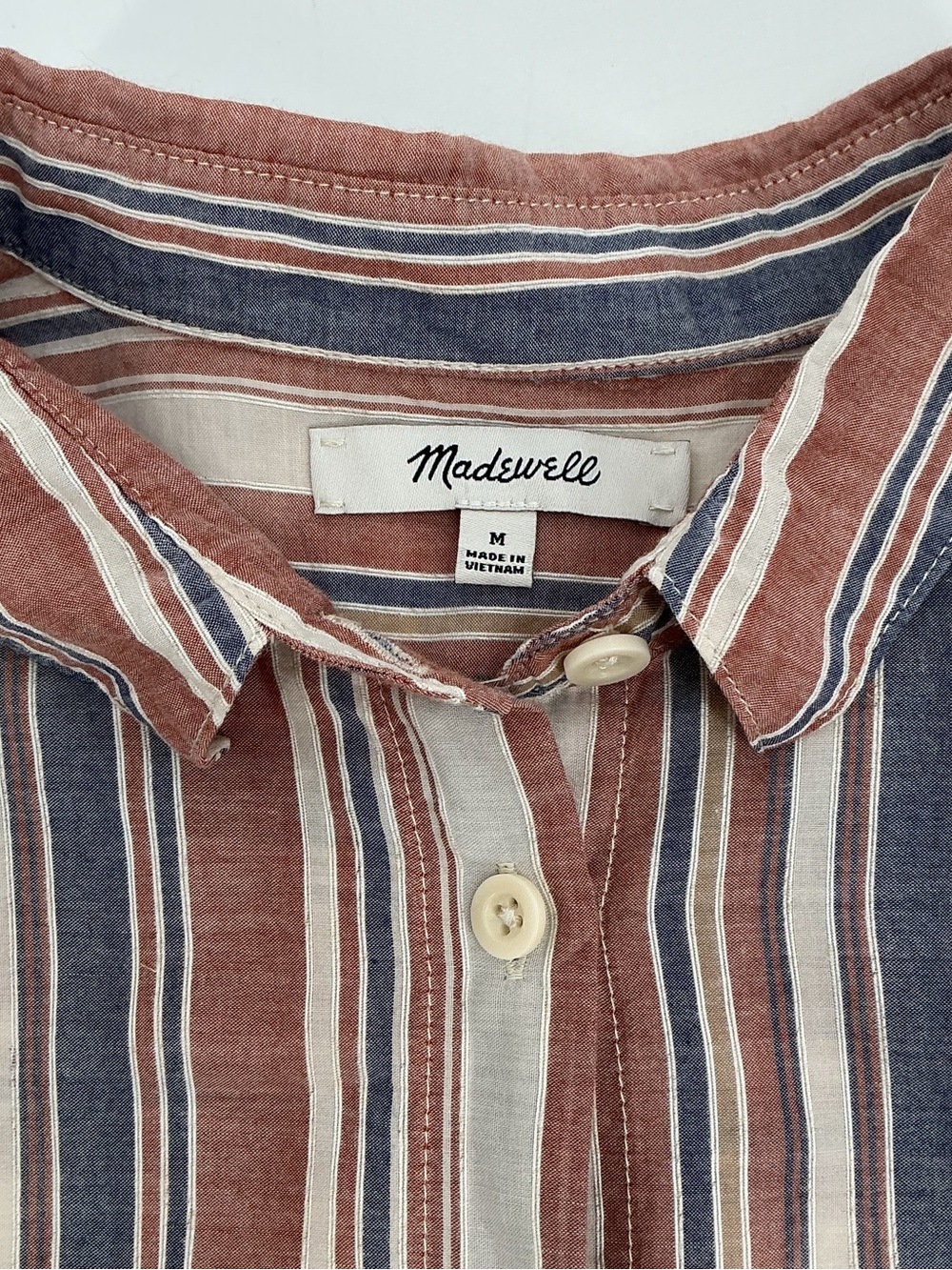Madewell Ladies Striped Collard Button Cropped Casual Shirt - Picture 3 of 6